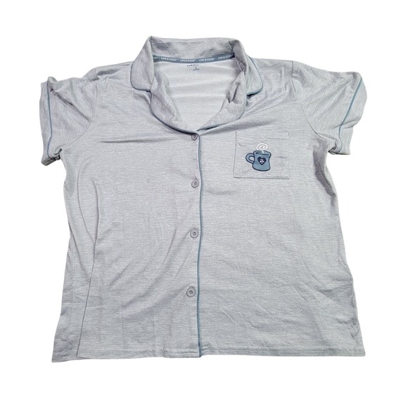 Life Is Good Other - Life Is Good Pajama Top Womens Large Gray Button Front Short Sleeve Sleepwear